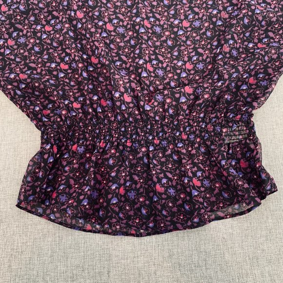 American Eagle Outfitters Purple Floral Blouse Cinched Waist Short Sleeve XS - Picture 10 of 11